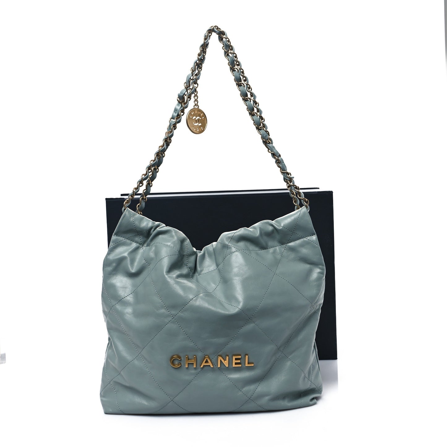 Shiny Calfskin Quilted Small Chanel 22 Grey