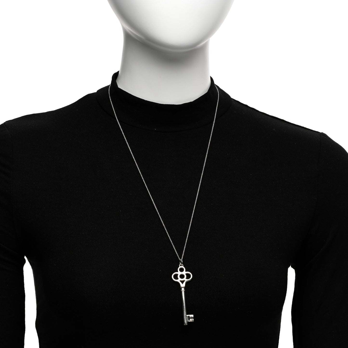 Sterling Silver Large Crown Key Pendant Necklace