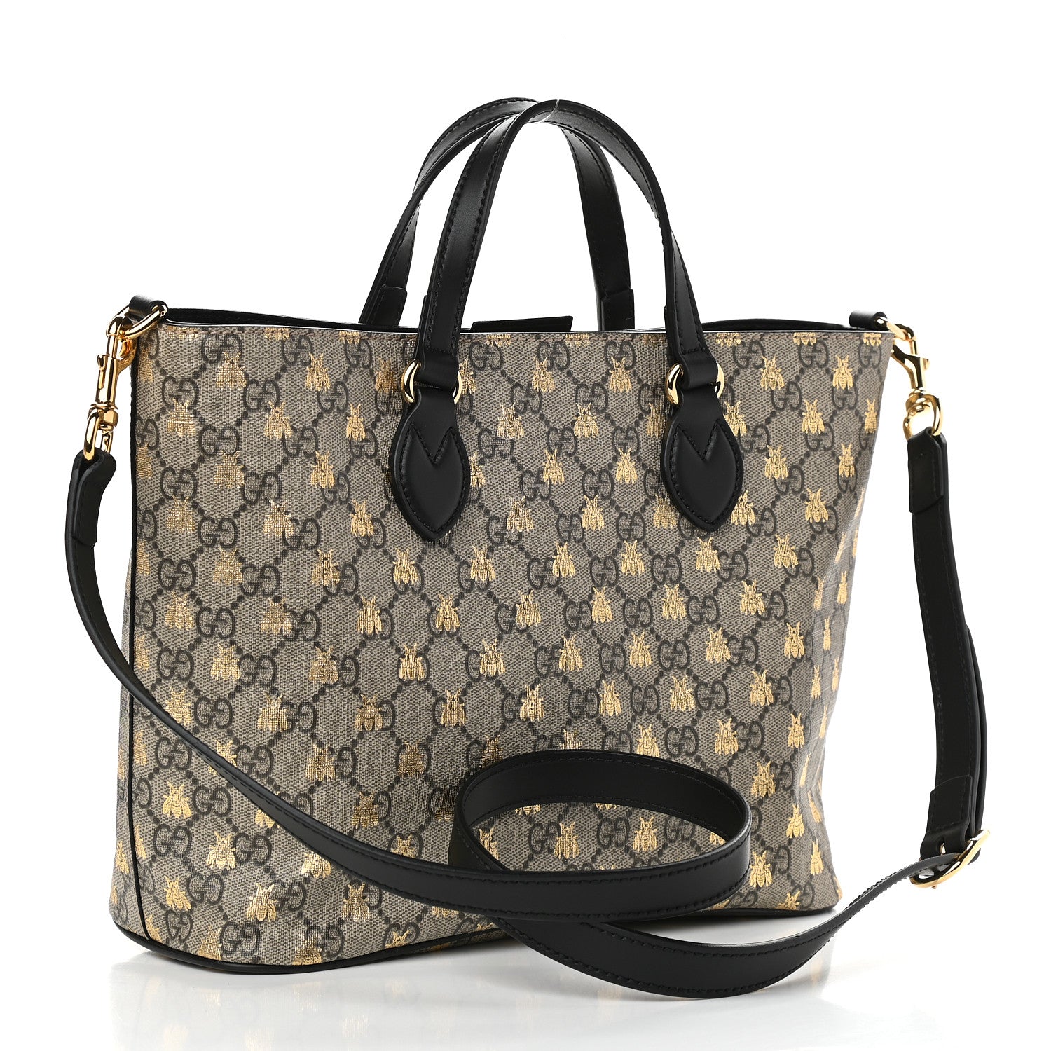 Gucci Soft GG Supreme Monogram Bees Small Crossbody Tote Beige Oro Black 3 of 9