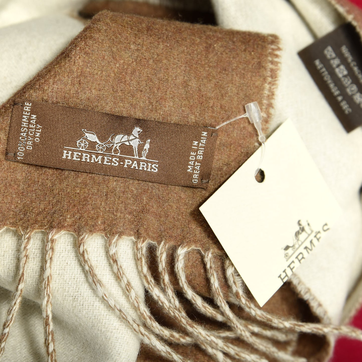 Cashmere Fringe Scarf Noisette Ecru