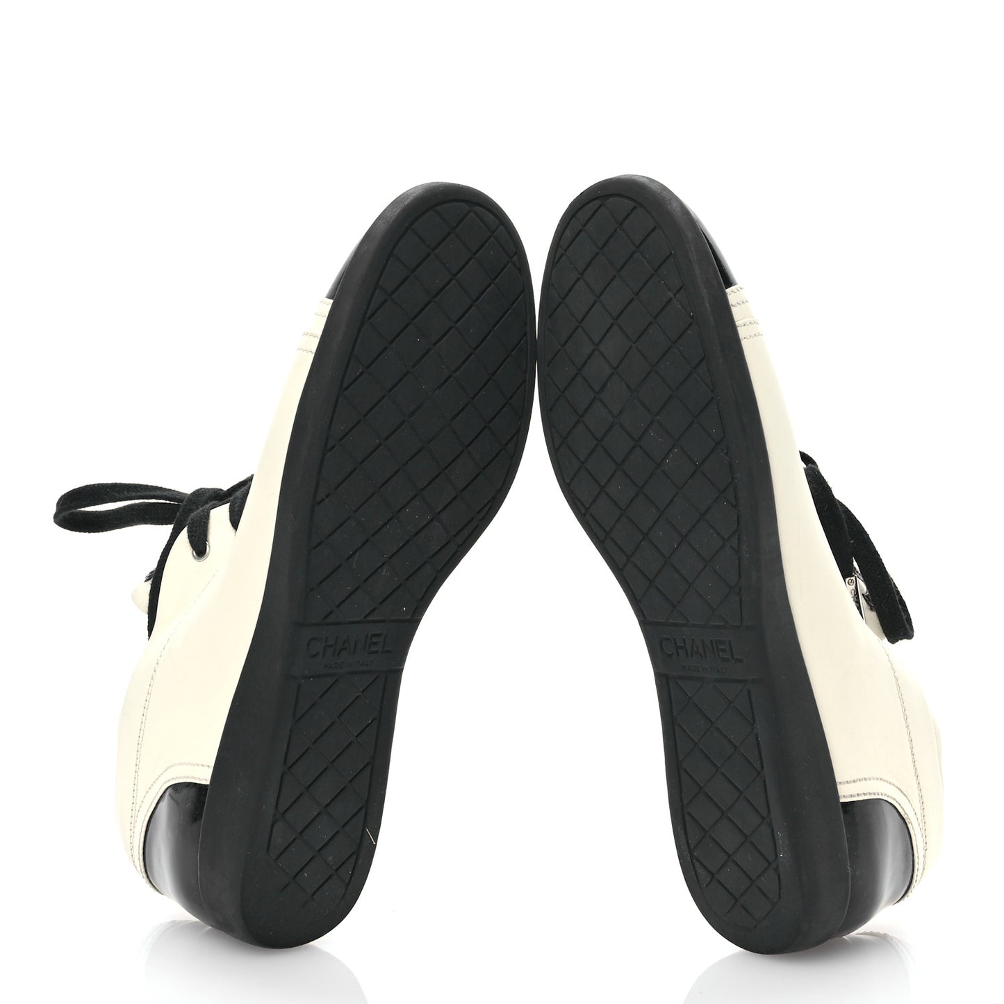 Lambskin Patent Calfskin CC Sneakers 39.5 White Black