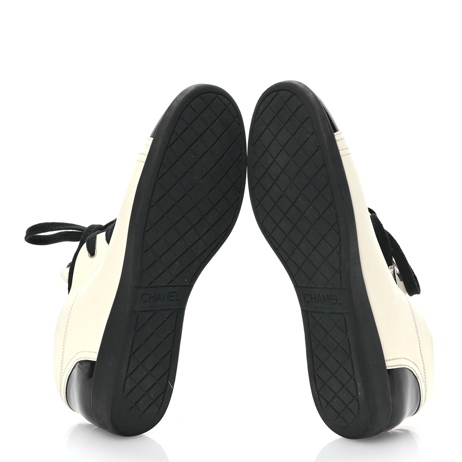 Chanel Lambskin Patent Calfskin CC Sneakers 39.5 White Black 5 of 10