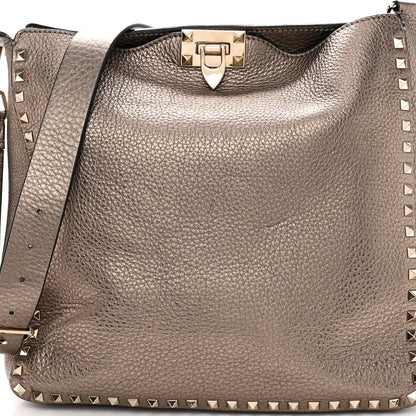 Valentino Garavani Metallic Pebbled Calfskin Large Rockstud Flip-Lock Messenger Bag Sasso 7 of 10