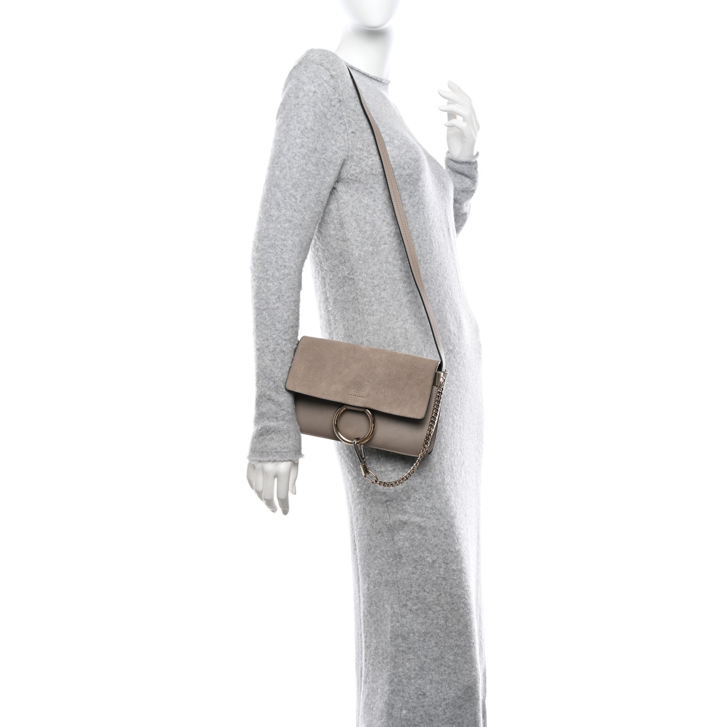 Suede Calfskin Small Faye Shoulder Bag Motty Grey
