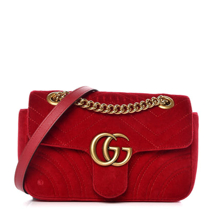 Gucci Velvet Matelasse Mini GG Marmont Shoulder Bag Hibiscus Red 2 of 22