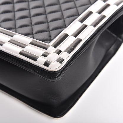 Chanel Calfskin Quilted Checkerboard Trim New Medium Boy Flap Black White 9 of 13