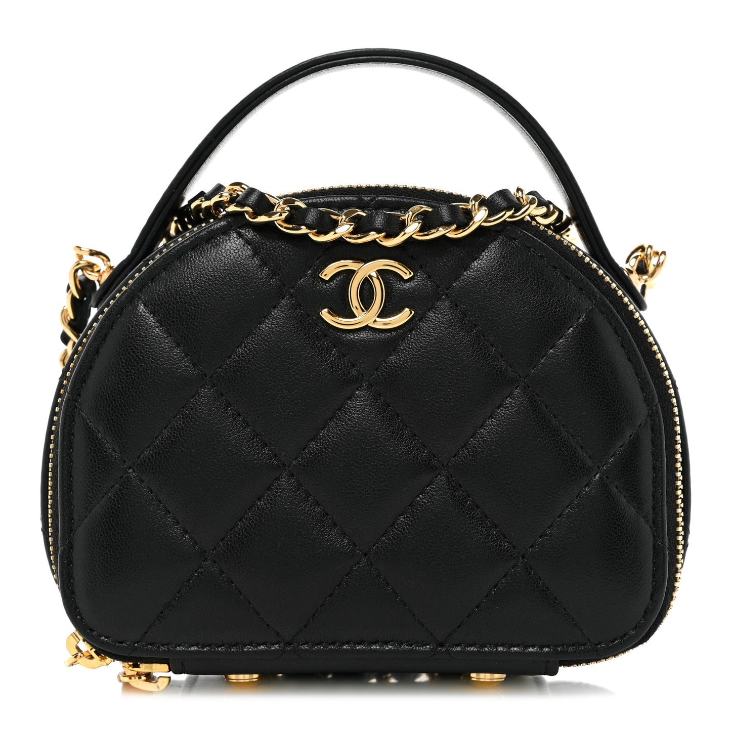 Lambskin Quilted Mini Chic Riviera Top Handle Vanity Case Black