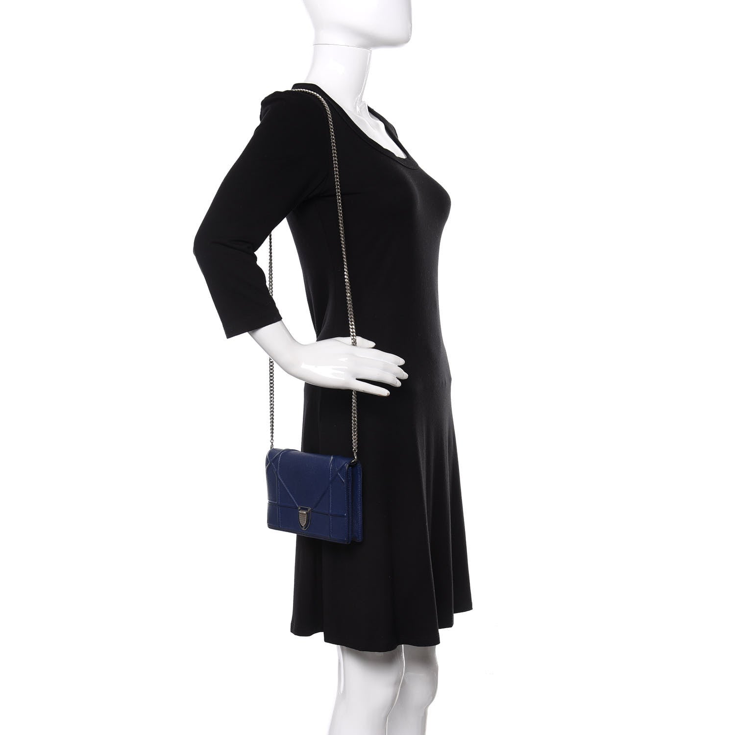 Christian Dior Grained Calfskin Diorama Wallet on Chain Pouch Blue 2 of 12
