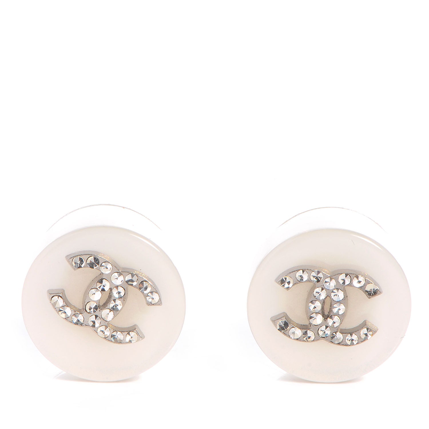 Chanel Resin Crystal CC Earrings White 1 of 5