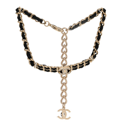 Chanel Metal Lambskin Crystal CC Choker Necklace Black Gold 3 of 6