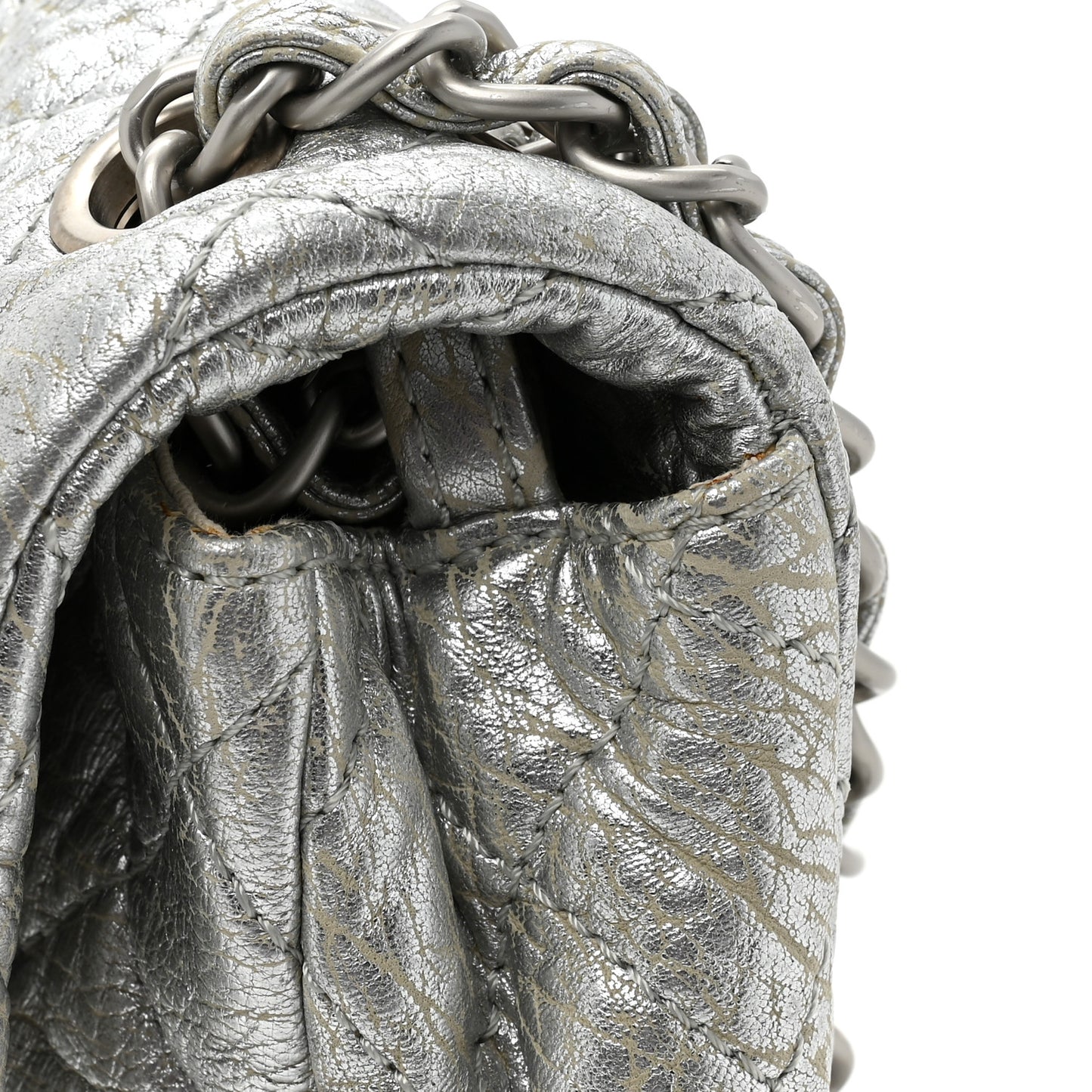 Calfskin Ice Cube On the Rocks Medium Flap Silver