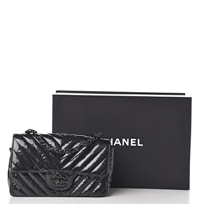 Chanel Patent Metallic Crumpled Calfskin Chevron Quilted Mini Rectangular Flap So Black 14 of 14