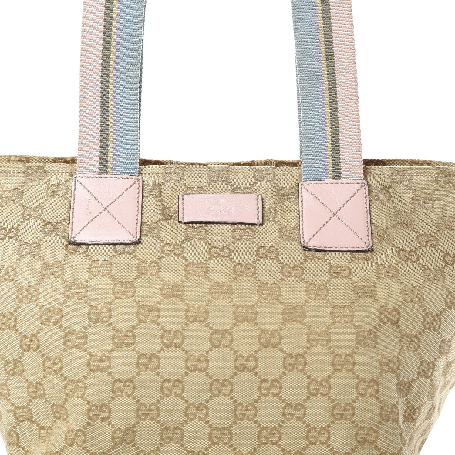 Gucci GG Monogram Medium Web Handle Bucket Tote Pink Blue 8 of 17