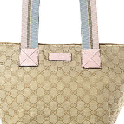 Gucci GG Monogram Medium Web Handle Bucket Tote Pink Blue 8 of 17
