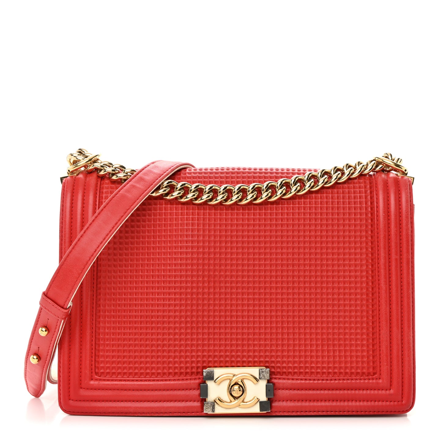 Lambskin Embossed New Medium Boy Cube Flap Red