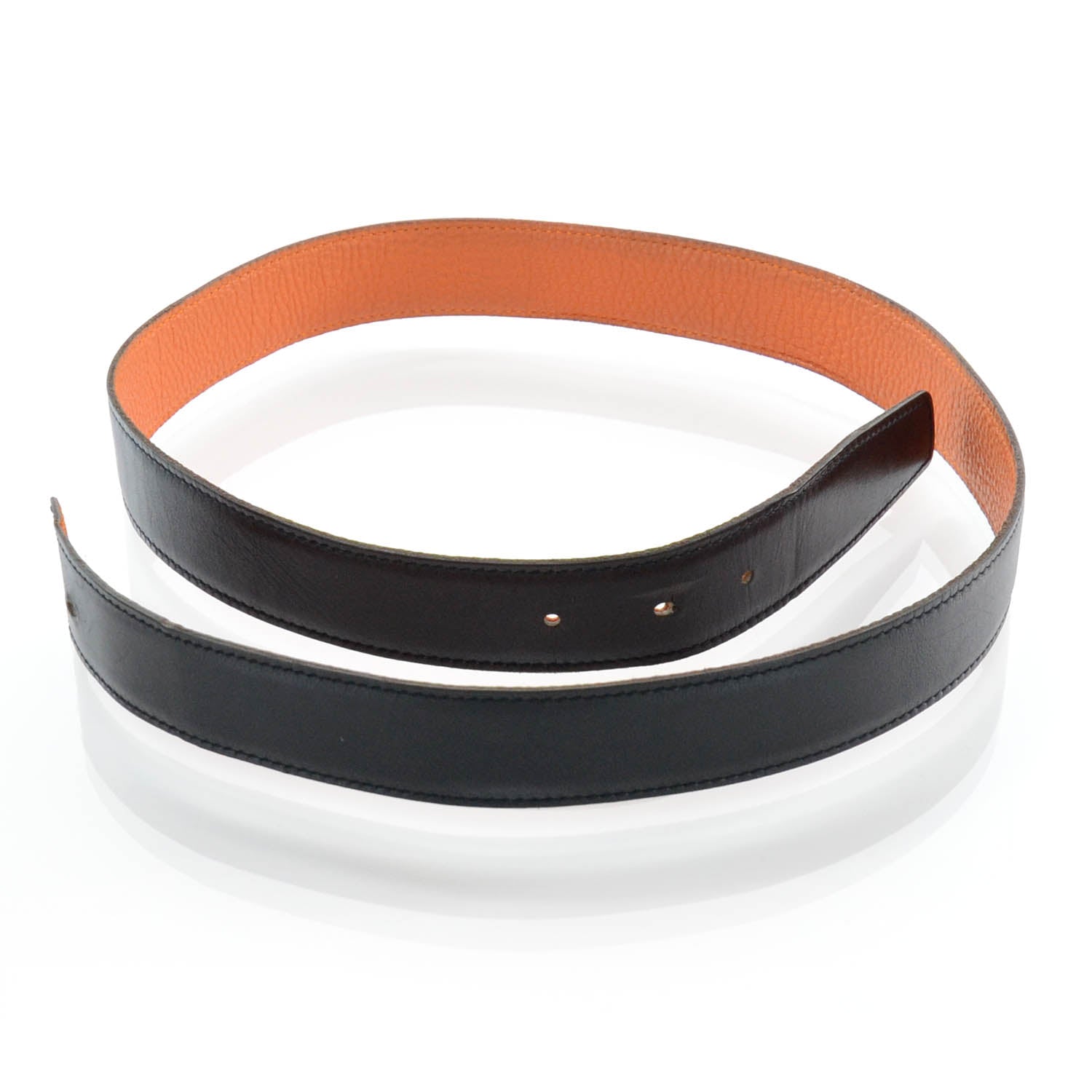 Hermes Box Togo Reversible Belt Strap Noir Orange 85 1 of 5