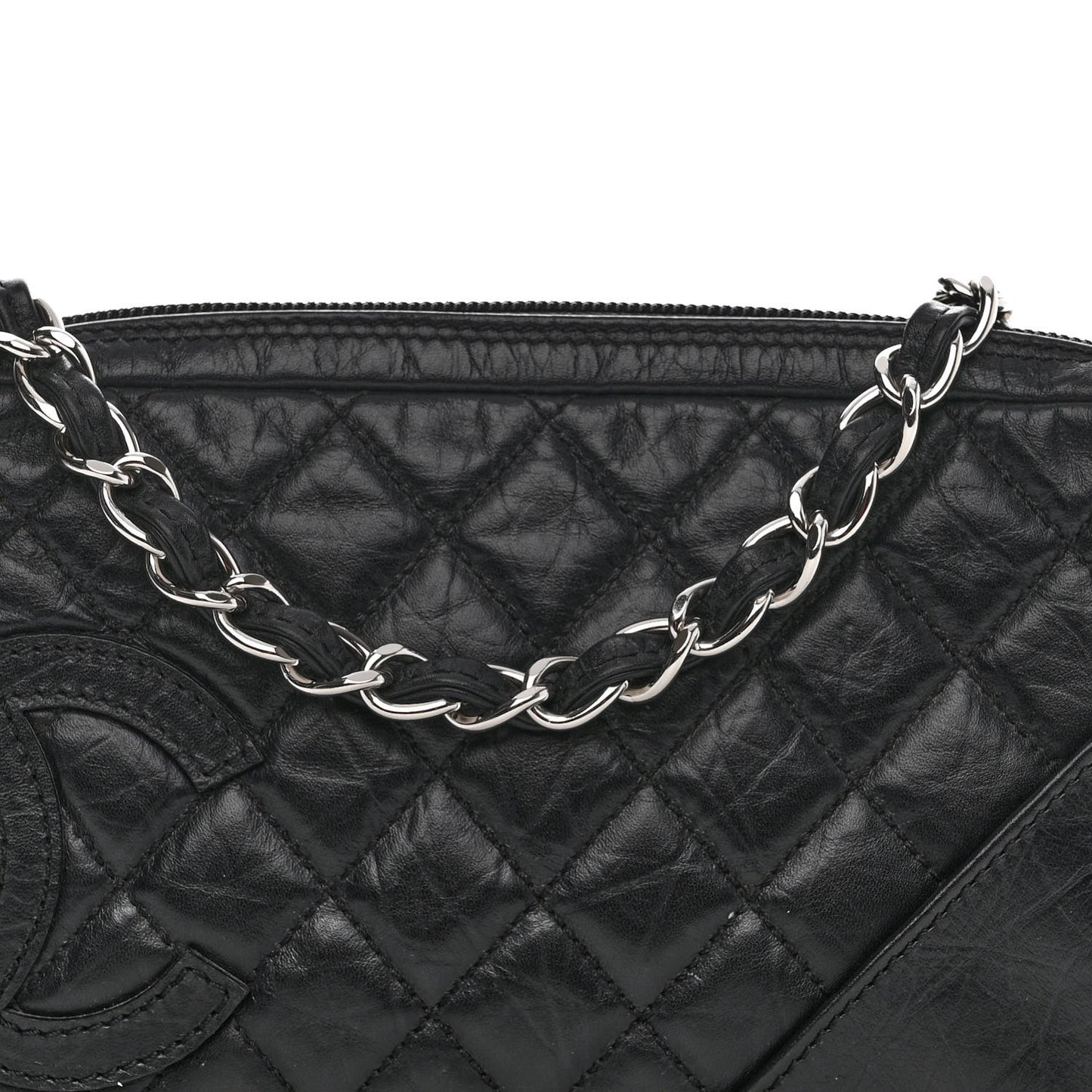 Aged Calfskin Quilted Cotton Club Pochette Black