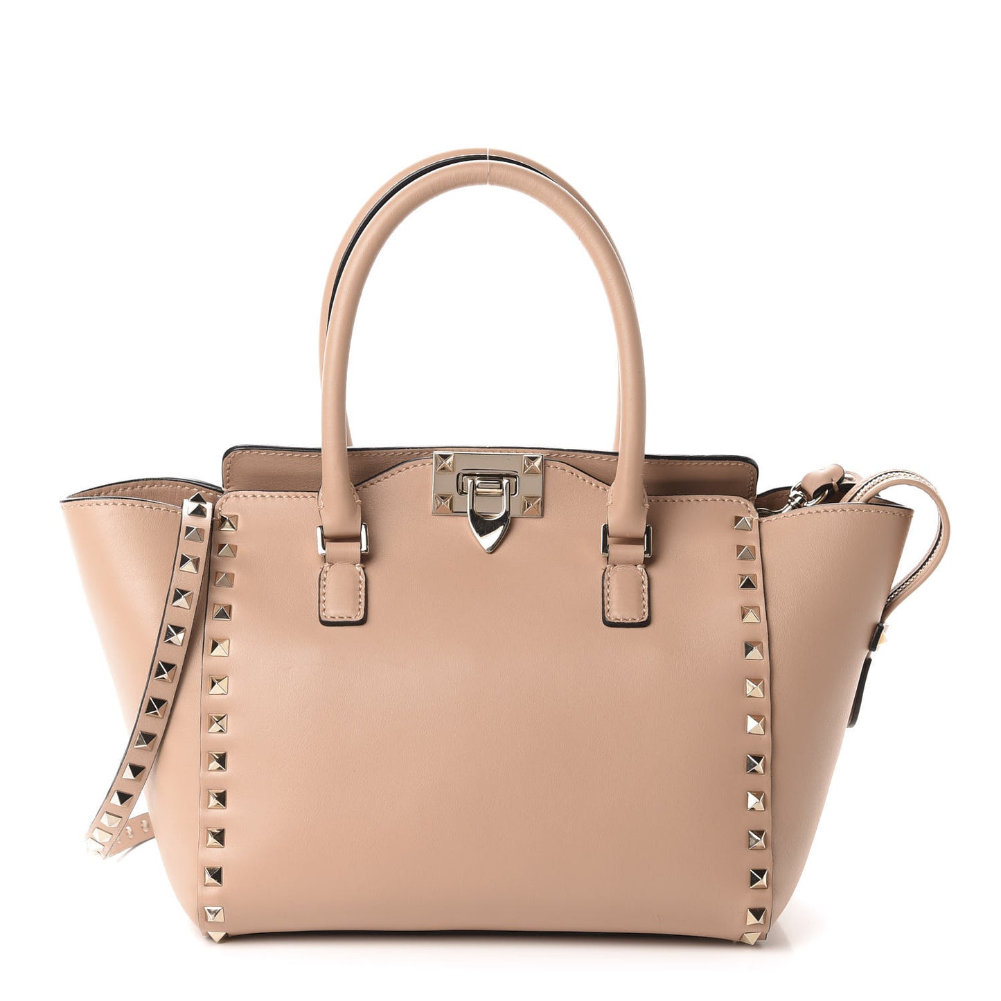 Vitello Small Rockstud Double Handle Tote Skin Sorbet