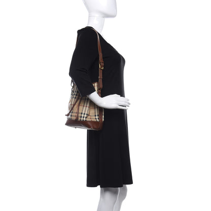 Burberry Haymarket Check Drawstring Bucket Bag Brown 2 of 8