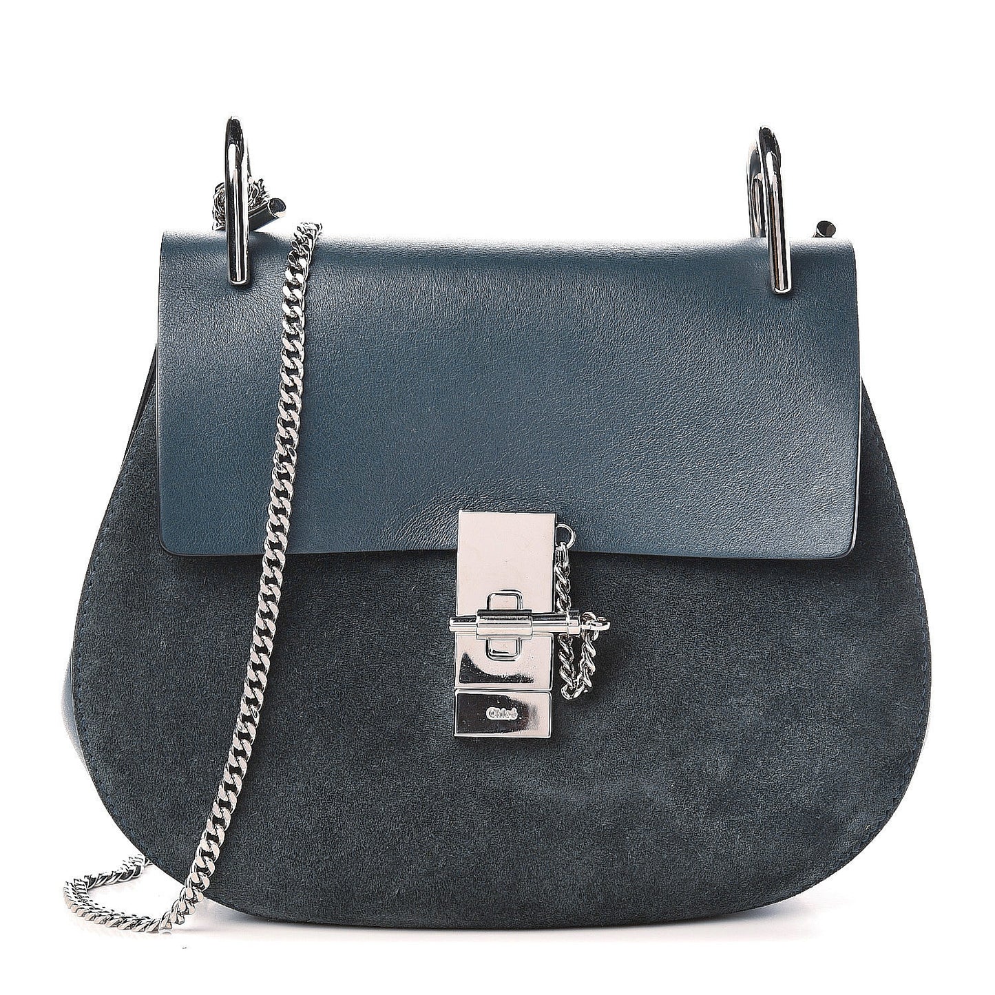 Suede Smooth Calfskin Mini Drew Shoulder Bag Cloudy Blue