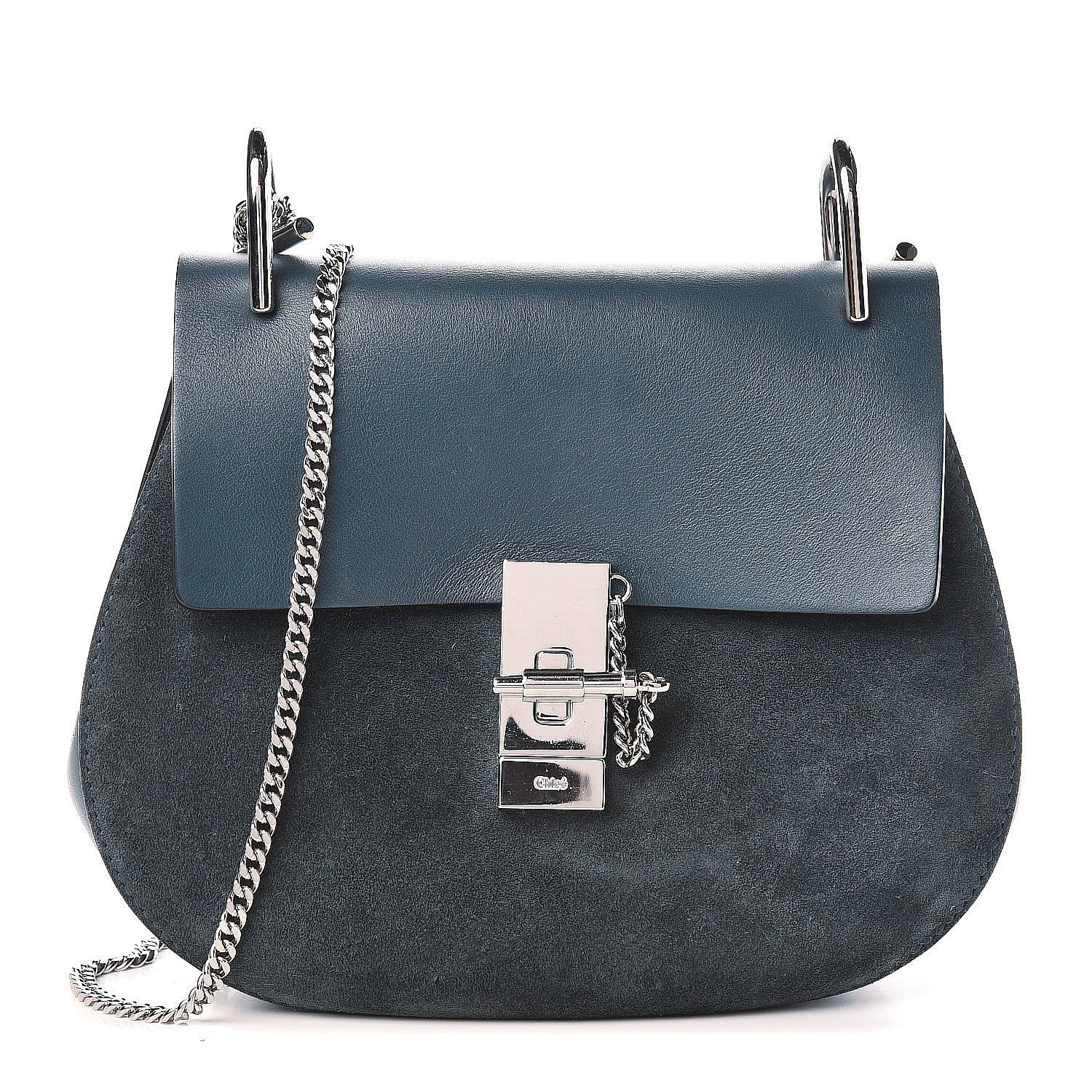 Chloe Suede Smooth Calfskin Mini Drew Shoulder Bag Cloudy Blue 1 of 11