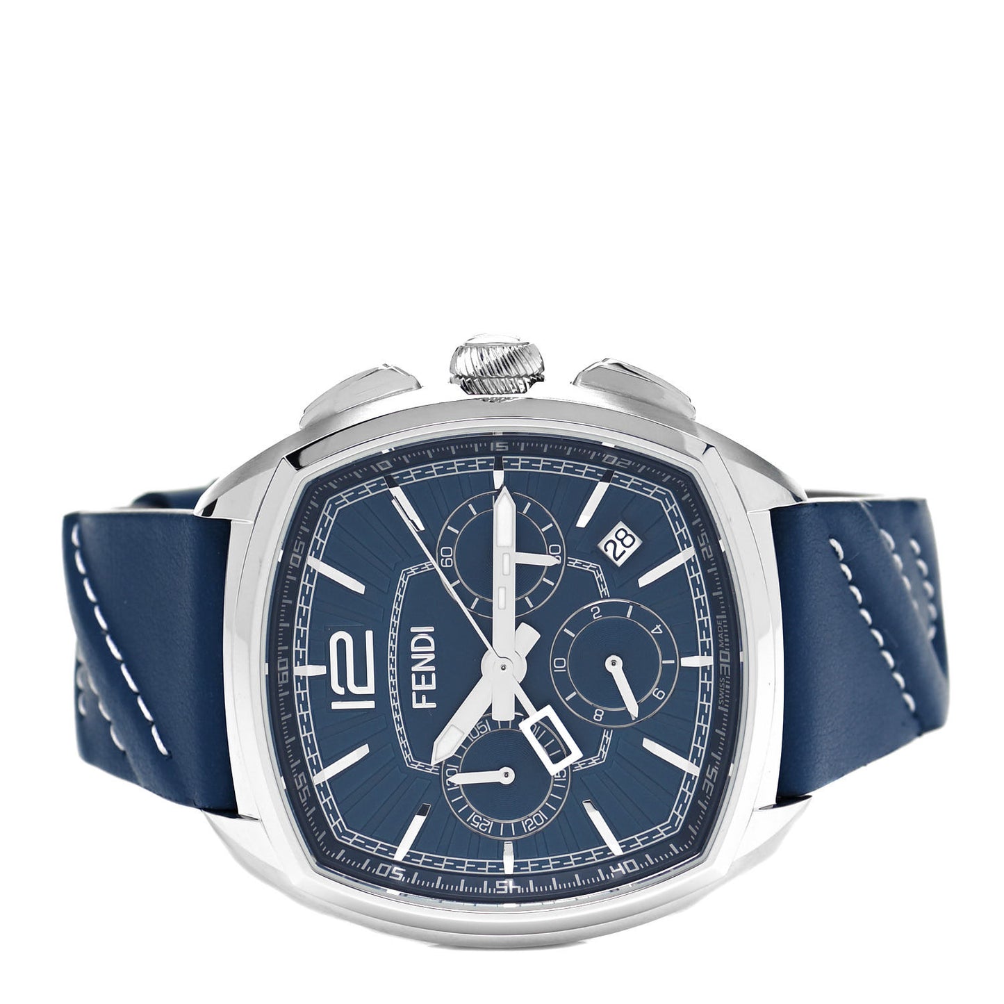 Stainless Steel Calfskin 44mm Momento Chronograph Quartz Watch Blue
