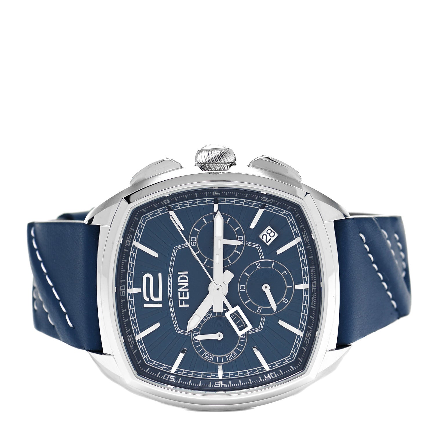 Fendi Stainless Steel Calfskin 44mm Momento Chronograph Quartz Watch Blue 2 of 5