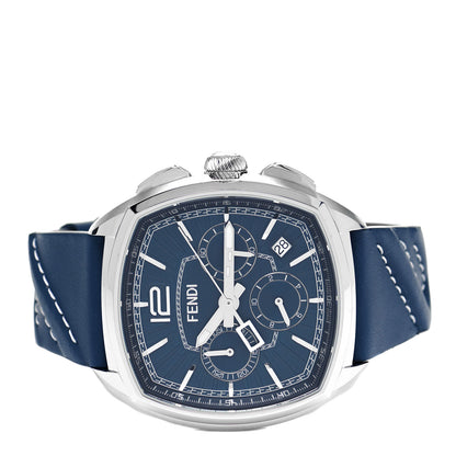 Fendi Stainless Steel Calfskin 44mm Momento Chronograph Quartz Watch Blue 2 of 5