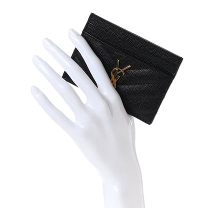 Saint Laurent Grain De Poudre Matelasse Chevron Monogram Credit Card Case Black 2 of 7