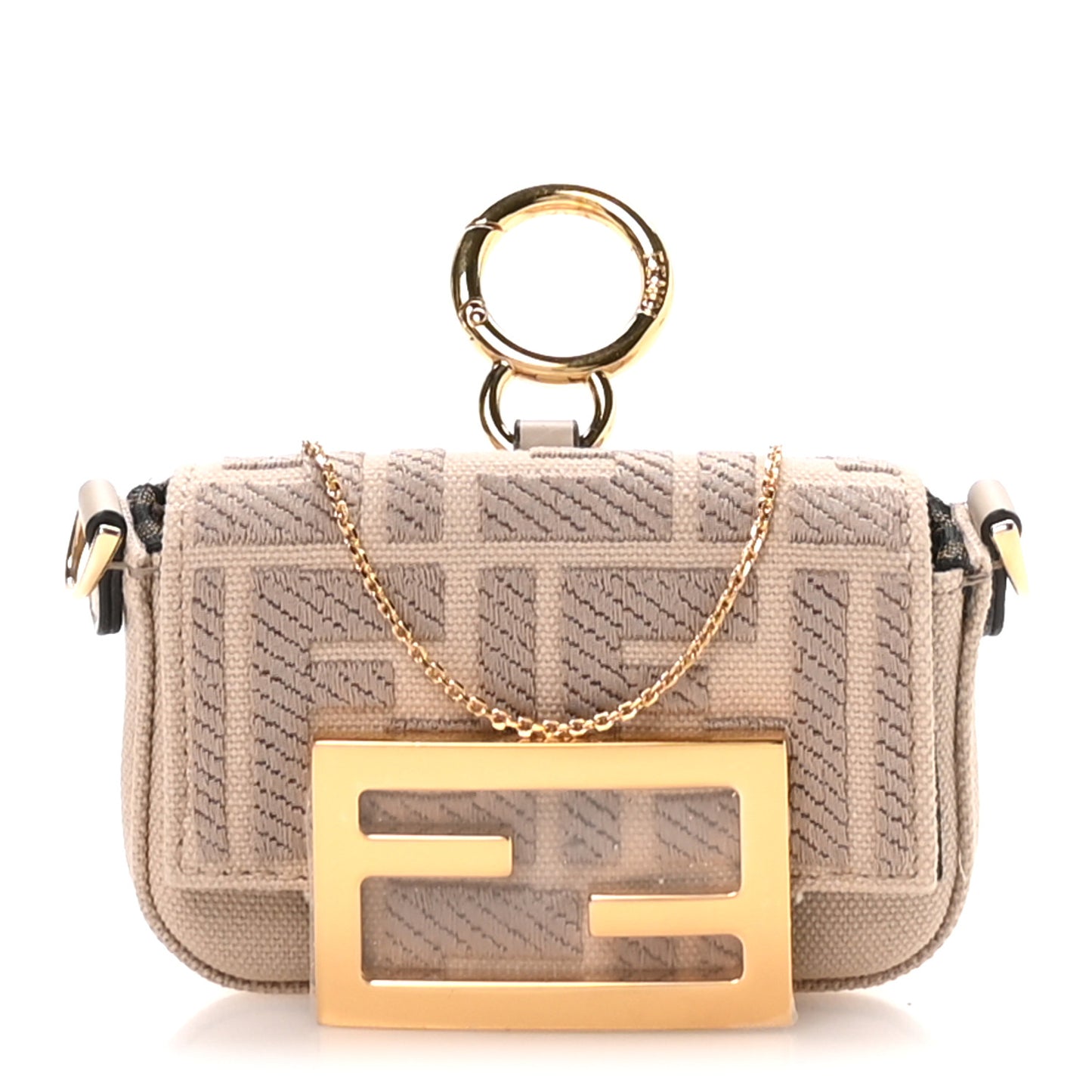 Canvas Vitello King FF Embroidered Nano Maxi Buckle Baguette Charm Nuvola