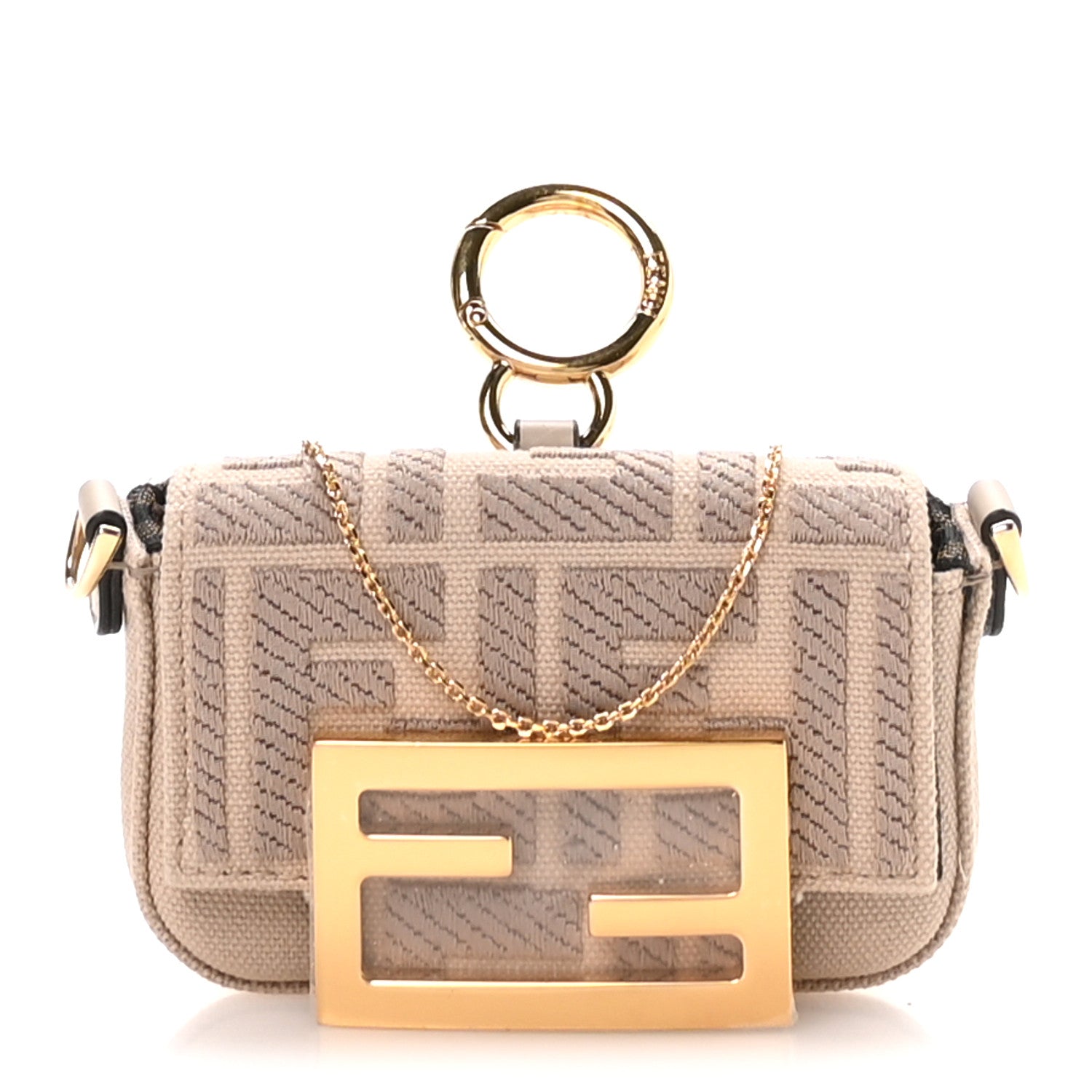 Fendi Canvas Vitello King FF Embroidered Nano Maxi Buckle Baguette Charm Nuvola 1 of 10