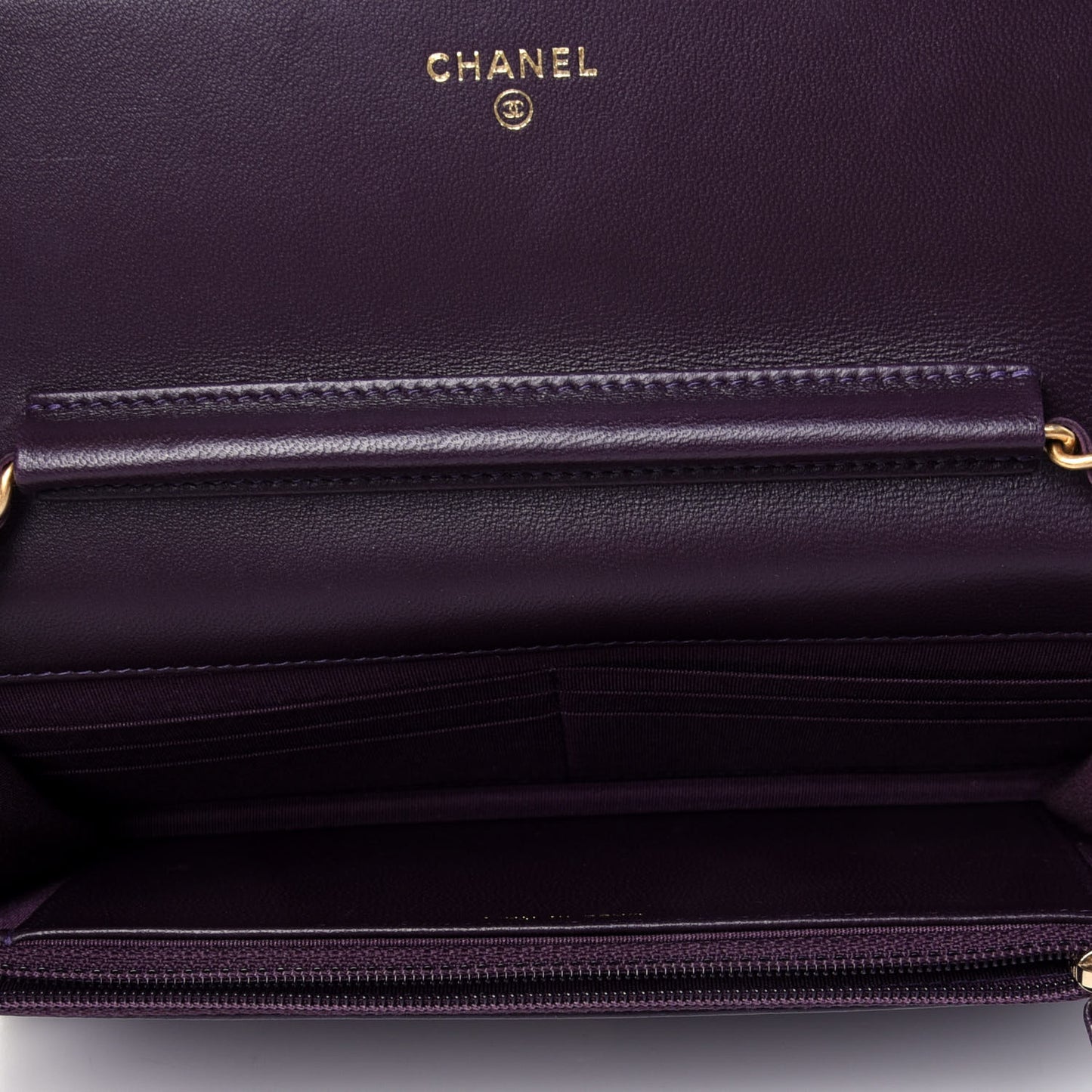 Lambskin Quilted Boy Wallet On Chain WOC Dark Purple