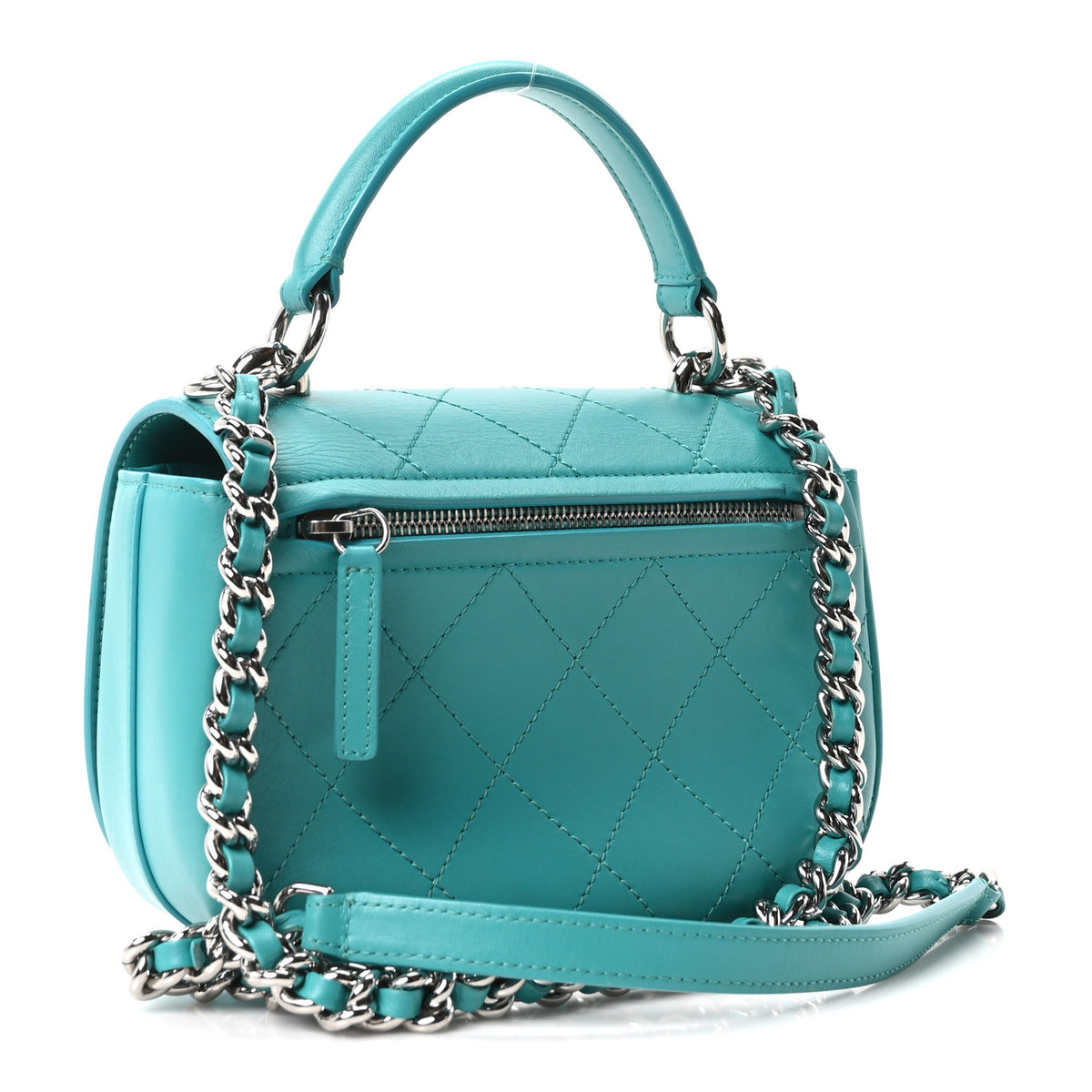 Chanel Calfskin Stitched Small Ring My Bag Flap Crossbody Turquoise 3 of 10