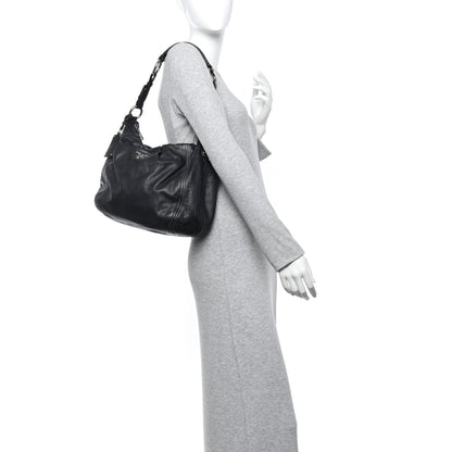 Prada Soft Calf Pleated Hobo Black 2 of 15