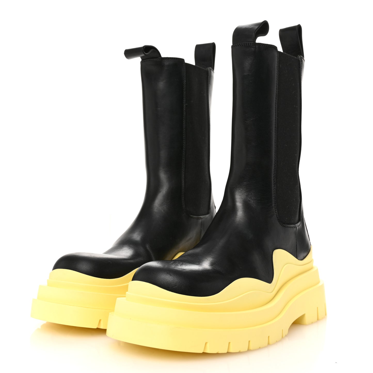 Calfskin The Tire Chelsea Boots 37 Black Yellow
