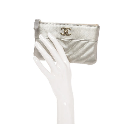 Chanel Metallic Sheepskin Chevron Quilted Small Vintage Mademoiselle Cosmetic Case Light Gold 2 of 8