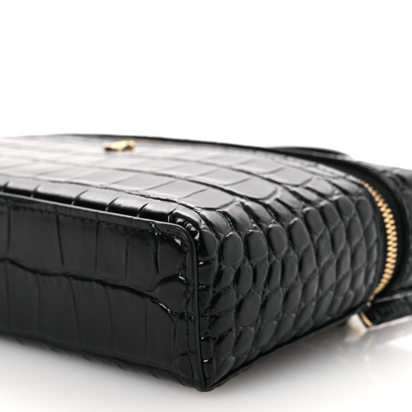 Calfskin Crocodile Embossed Crococo Top Handle Slim Vanity Case With Chain Black