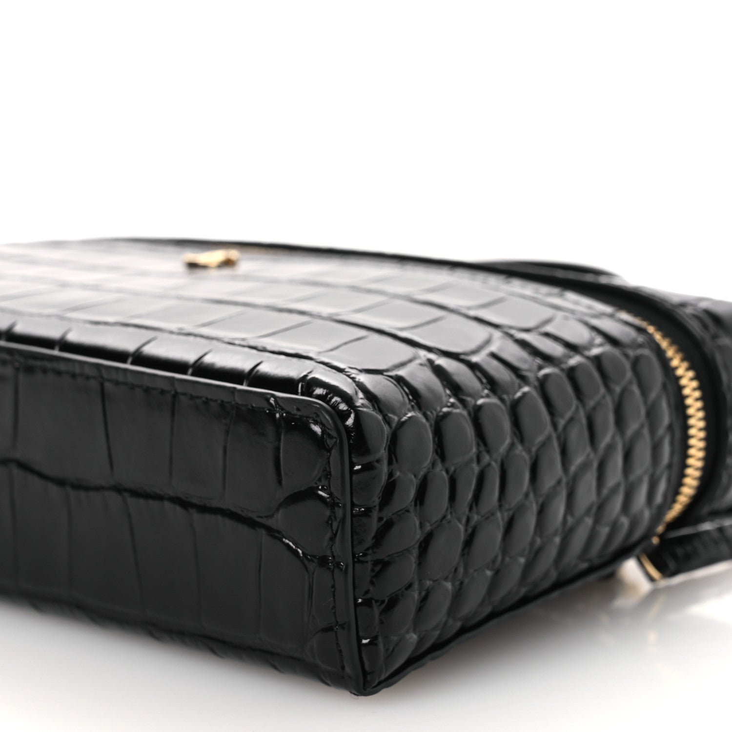 Chanel Calfskin Crocodile Embossed Crococo Top Handle Slim Vanity Case With Chain Black 10 of 11