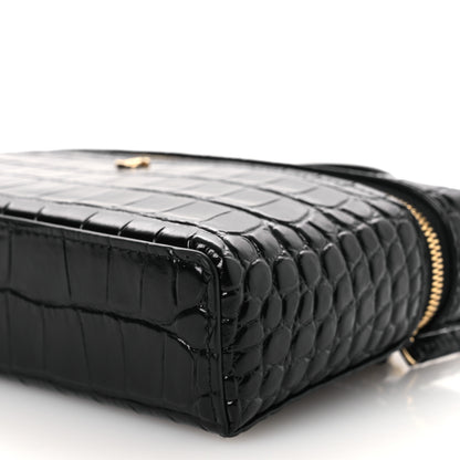 Chanel Calfskin Crocodile Embossed Crococo Top Handle Slim Vanity Case With Chain Black 10 of 11