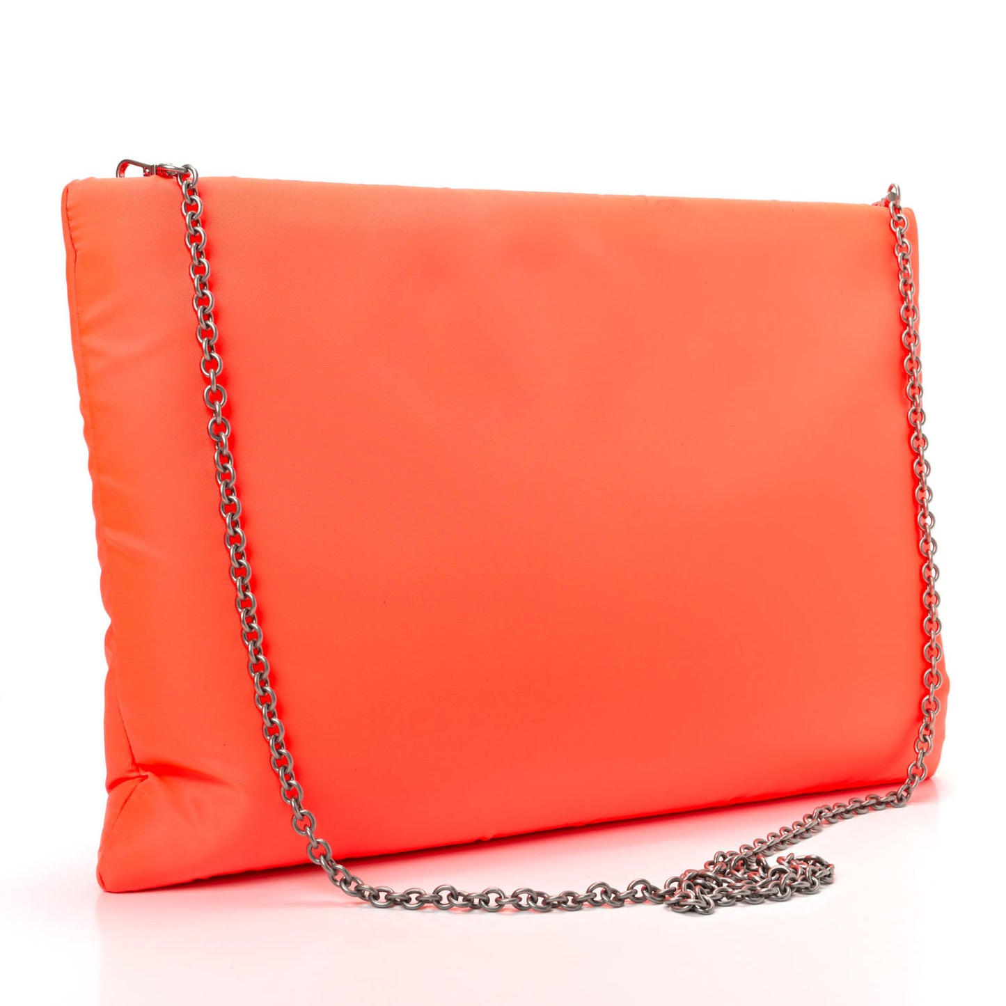 Tessuto Nylon Soft Padded Medium Chain Clutch Bag Arancio Fluo