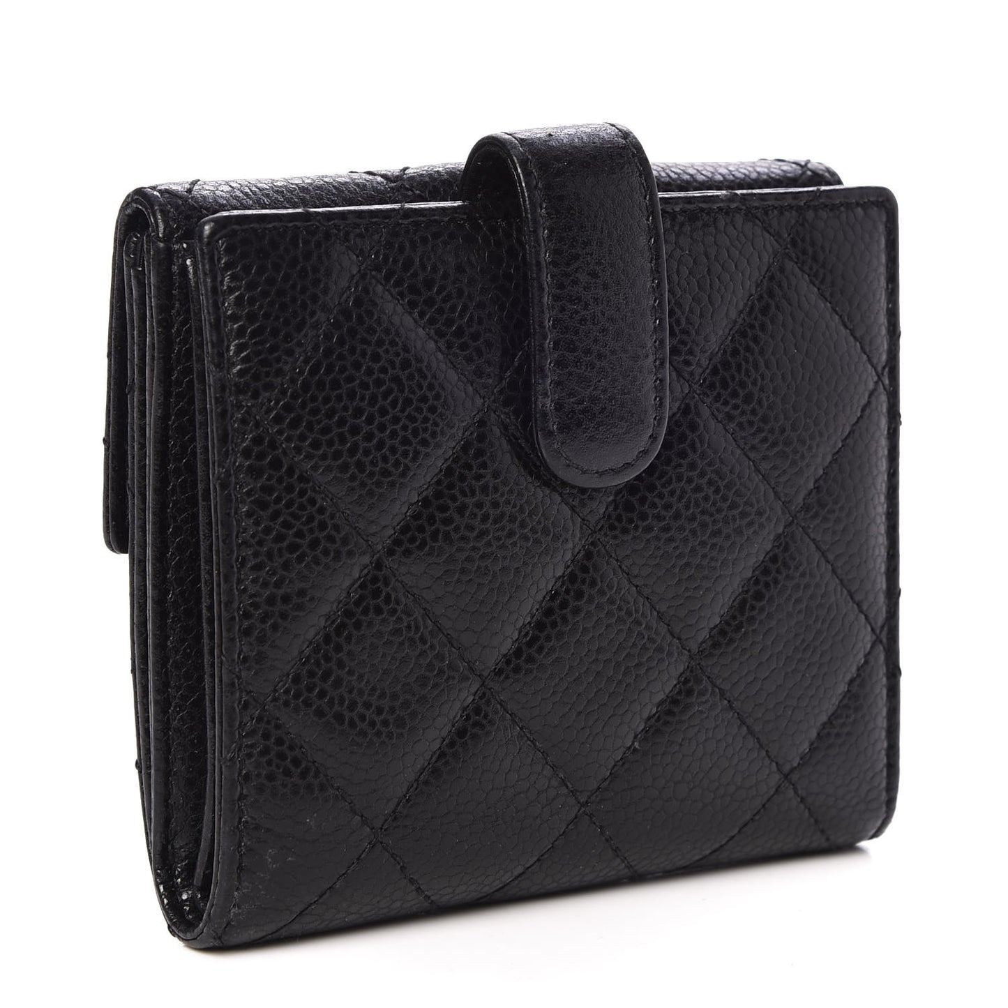 Caviar Quilted Compact French Flap Wallet Black