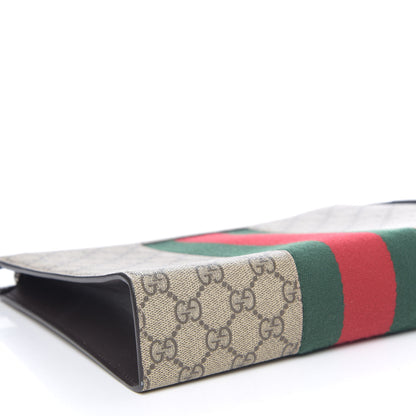 Gucci GG Supreme Monogram Selleria Calfskin Web New Web Cosmetic Case Beige Ebony Cocoa 7 of 8