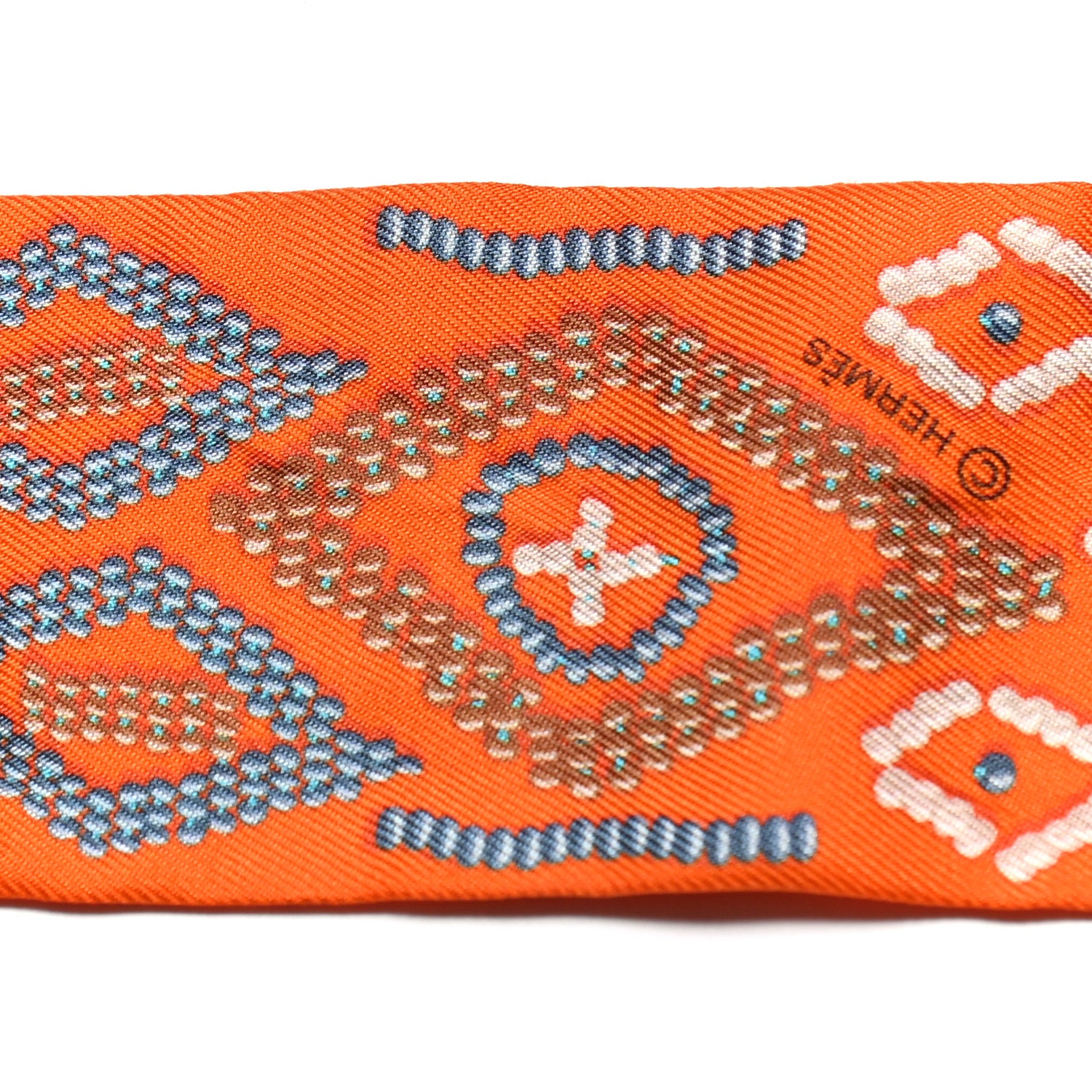 Hermes Silk Kelly En Perles Twilly Orange Bleu Gris Perle 4 of 4