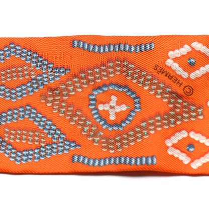 Hermes Silk Kelly En Perles Twilly Orange Bleu Gris Perle 4 of 4