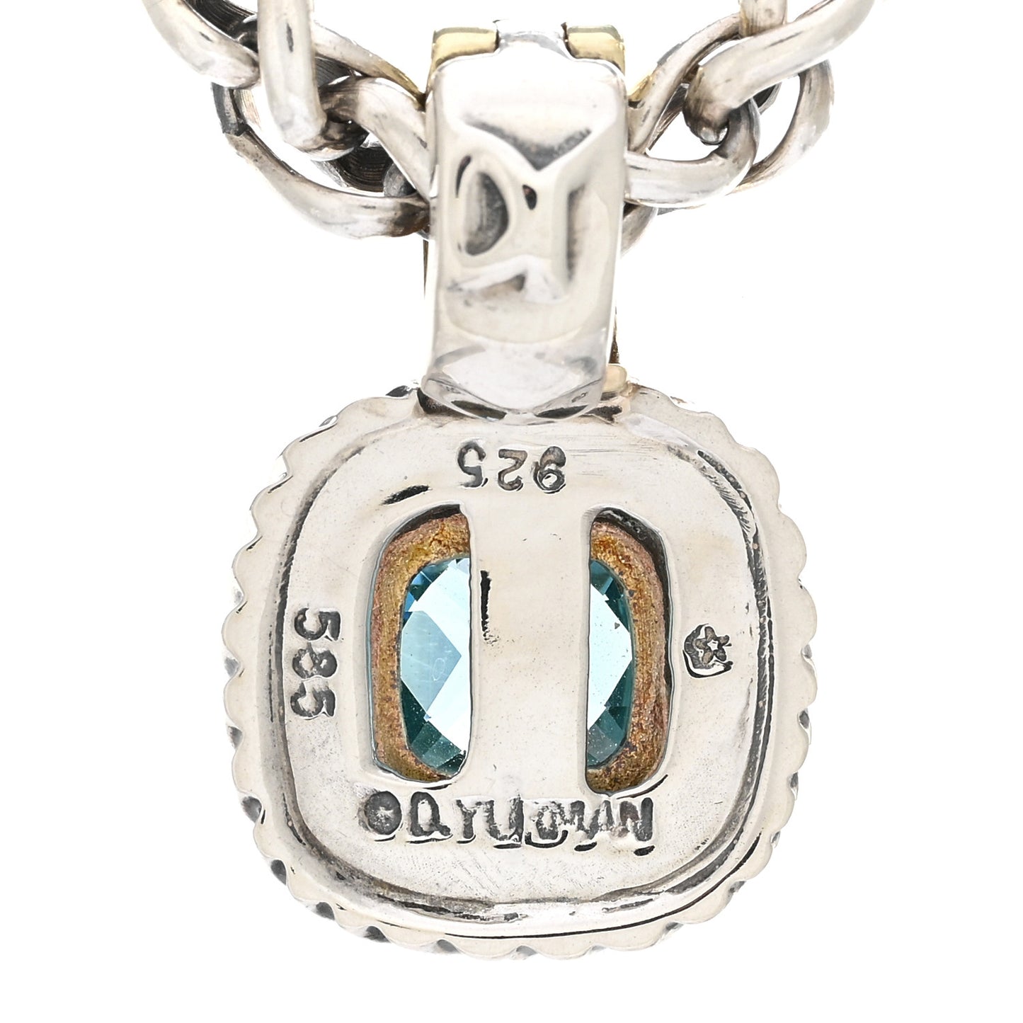 Sterling Silver 14K Yellow Gold Blue Topaz 7mm Albion Enhancer Pendant Necklace