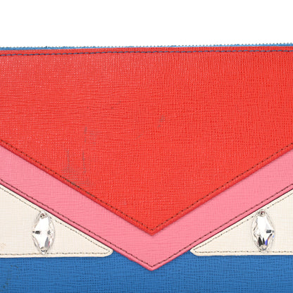 Fendi Vitello Elite Crystal Eye Monster Zip Pouch Royal Blue Papavero Multicolor 7 of 8