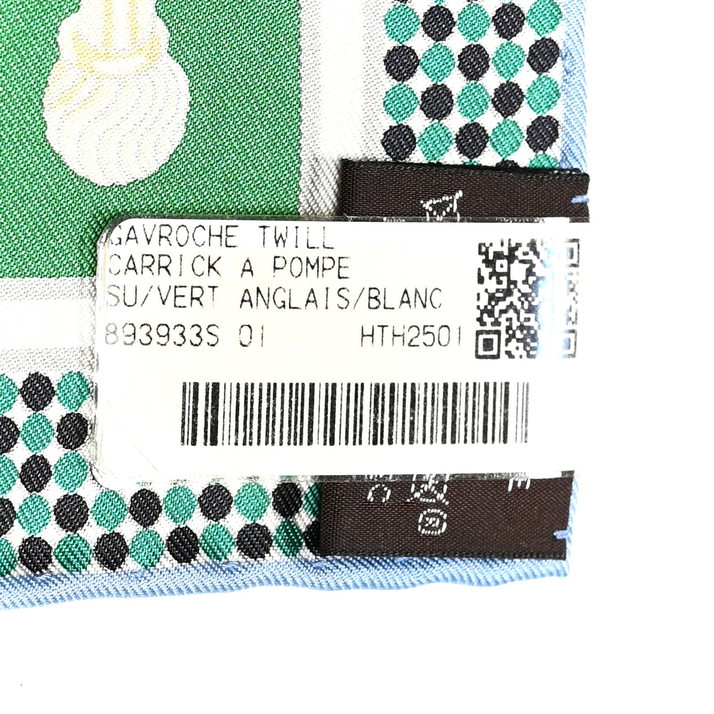 Silk Gavroche Carrick A Pompe Scarf 45 Vert Anglais White
