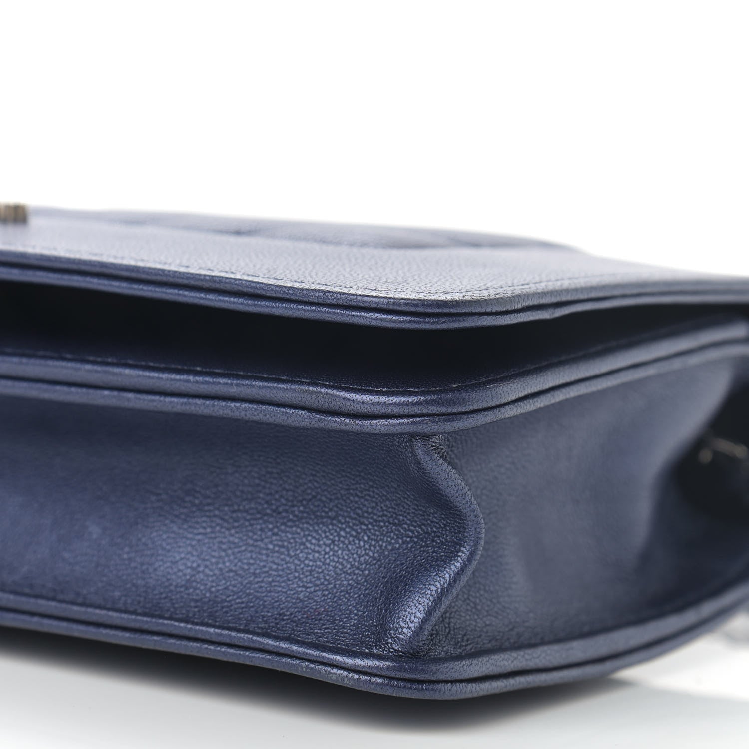 Chanel Metallic Sheepskin Chevron Quilted Vintage Mademoiselle Wallet On Chain WOC Navy 11 of 15