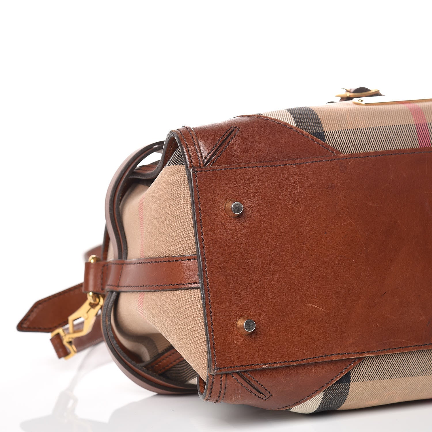 Burberry House Check Bridle Calfskin Medium Alchester Bowling Bag Dark Tan 9 of 19