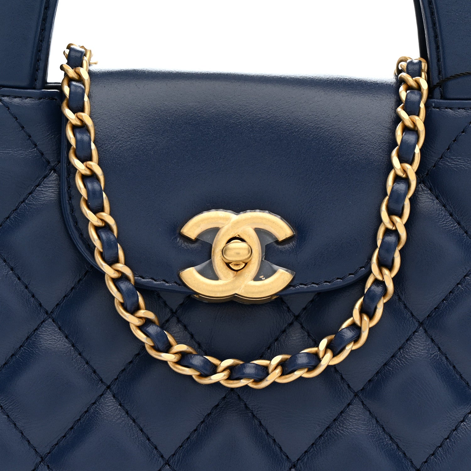 Chanel Shiny Aged Calfskin Quilted Nano Kelly Shopper Dark Blue